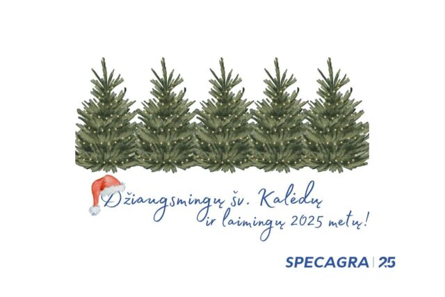Šiemet švenčiame ypatingą sukaktį – 25 metų veiklos jubiliejų! Šis ketvirtis amžiaus buvo kupinas iššūkių, augimo ir gražių akimirkų, kurias pasiekėme kartu su Jumis.

Kalėdos – tai laikas, kai sustojame, prisimename ir dėkojame. Šia proga norime išreikšti didžiausią padėką Jums. Ačiū, kad pasitikite mūsų komanda ir kad leidžiate mums būti dalimi Jūsų sėkmės.

Linkime Jums šiltų, džiugių ir stebuklingų švenčių akimirkų! Tegul šv. Kalėdos atneša dar daugiau džiaugsmo, o Naujieji metai būna kupini sveikatos, sėkmės ir įkvėpimo!

🎄Specagros komanda🎄